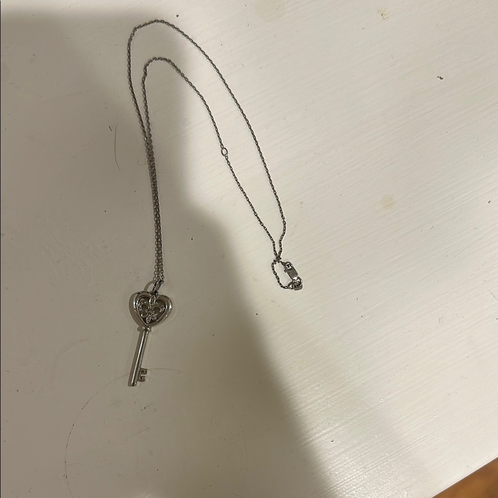 Silver Heart Key Pendant Necklace